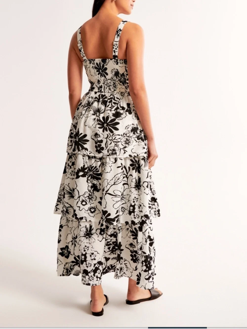 Abercrombie & Fitch Black and White Floral Tiered Maxi Dress